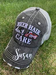 Motorcycle Hats Biker Hair Don T Care Embroidered Trucker Cap Stacy S Pink Martini Boutique