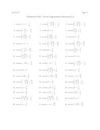 The inverse trigonometric functions are the inverse functions of the trigonometric functions in mathematics. Worksheet 18 Key For Inverse Trigonometric Functions Docsity