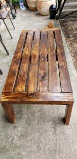 Outside Coffee Table Made From 2x4 S Stained Polyurethane Finish I Major Flaw Is The Spacing Between The Boards Coffee Table Table Wood