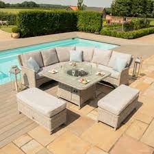 Specs for the rattan corner sofa with fire pit set: Maze Rattan Oxford Royal Corner With Firepit