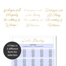 8 sizes faux gold foil wedding seating chart template