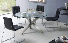 Beautiful dining set round glass table with 4 leather chairs smoke free pet free home all 4 chairs are in great condition with absolutely no scratches or rips. Stylish Glass Top Dinette Tables And Chairs Modern Design Glass Round Dining Table Modern Dining Room Set Modern Dining Room