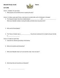 Macbeth Reading Questions Study Guide Macbeth Study Guide Study Guide Study