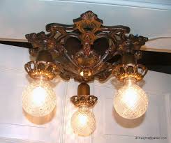 Ceiling Light Fixture Restored Vintage Chandelier Antique Lighting 1930 Cast Iron Art Deco Lamp 278 00 Via Et Antique Lighting Vintage Lighting Ceiling Lamp