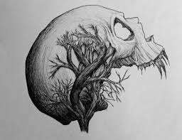 Black White Sketch Of Tree Brain Inside Skull Amazing Sketch Wish I Could Draw Like That 3 Skulls Drawing Skull Art Skull Drawing