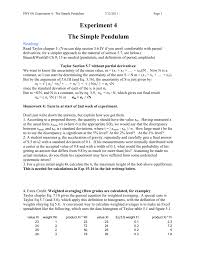 Essay example on simple pendulum lab report. Experiment 4 The Simple Pendulum