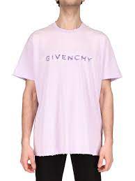 Givenchy Logo Print Distressed Cotton Tee In Lilac Modesens