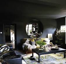 Black Walls Olive Green Sofa Home Modern Farmhouse Style Living Room Black Walls