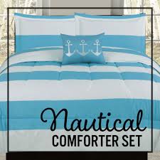 Fit your bed with comfy sheet sets, cozy blankets and decorative throw pillows for a complete bedding makeover. Nautical Coastal Stripes Twin Comforter Bedding Bed Set Blue And White Striped Anchor Throw Pillow Walmart Com Walmart Com