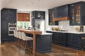 Different materials, such as stainless and colored metal, can appear as appliances or furniture parts to cut the monotone shade. Oppein Rustic Kitchen Design Navy Blue Frameless Kitchen Cabinets Kitchen Cabinets Aliexpress