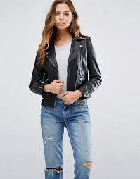 Mango Black Real Leather Biker Jacket
