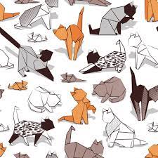 Colorful Fabrics Digitally Printed By Spoonflower Small Scale Origami Kitten Friends White Background Paper Cats In 2021 Fabric Origami Cat Fabric Cat Wallpaper