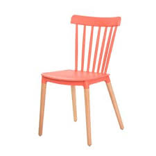 Cadeira Ellen Windsor Polipropileno Coral Base Madeira Sala Cozinha Jantar 