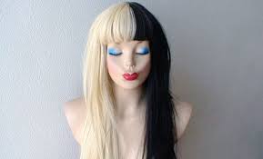 Half Black And Blonde Wig Summer Special Blonde Black Wig Half Blonde Half Black Wig Long Curly Blonde And Black Hair Wig Black Blonde Side By Side Black Hair Wigs Wigs Black Wig