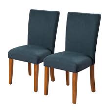 New pulaski upholstered dining chair in velvet navy with chrome nailhead, blue : Fabric Upholstered Parson Dining Chair With Wooden Legs Navy Blue And Brown Set Of Two On Sale Overstock 28394606