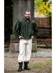 Middeleeuws overhemd Adrian met veters, groen ⚔️ Tienda-Medieval