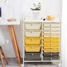 I cassetti sono estraibili e impilabili. Carrello Con Ruote Carrello Di Stoccaggio Con 15 Cassetti Impilabili Per Cucina Giallo