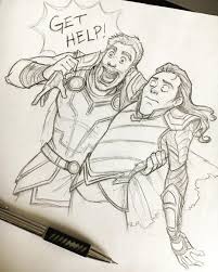 Sometimes I Wonder If Thor Ever Got A Little Too Excited To Do Get Help Thorragnarok Thor Loki Thorki Marvel Marvel Drawings Loki Drawing Loki Fanart