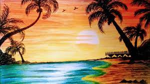 How to draw scenery of sunset step by step very easy art video i use two brand of color pencil 1. How To Draw Sunset Beach Landscape Drawing With Color Pencils Youtube