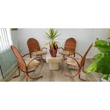 Vintage Mcguire Style Woven Wicker Arm Dining Chairs Set Of 4 In 2020 Wicker Armchair Dining Chair Set Chair