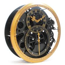 Black And Gold Wall Clock Large Wheel Wall Hanging Clock Mechanical Moving Gear Modern Retro Black Gold 13 Unbranded Modern Hanging Clock Wooden Gear Clock Clock
