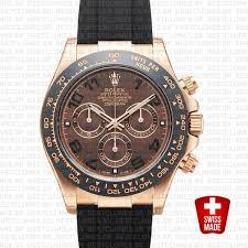 This daytona rolex is equipped with a new style chocolate dial, new rolex leather strap with 18k rose gold deployant buckle. Rolex Daytona Rose Gold Rubber Chocolate Arabic Bestclones