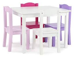 Tot Tutors Tc727 Friends Collection Kids Wood Table 4 Chair Set White Pink Purple Pink Pur Wooden Table And Chairs Kids Table Chair Set Toddler Table