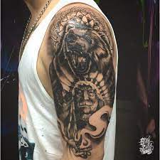 Native american tattoos as imprints of life. Bear Head Native American Chief Black And White Tattoo Bear Tattoos Tattoos White Tattoo