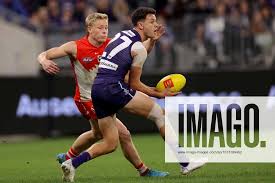 AFL DOCKERS SWANS, Heath Chapman of the Dockers handballs during the AFL  Round 18 match between