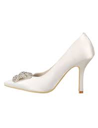Scarpe da sposa economiche online alta qualità negozio italiano. Scarpe Da Sposa Avorio Scarpe Da Sposa Tacco Alto Punta In Raso Con Strass Slip On Milanoo Com