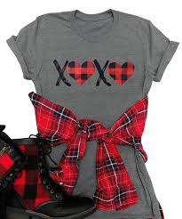 Xoxo Plaid Heart Print Graphic T Shirts Womens Valentines Day Short Sleeve Tees Tops For Gift Wife