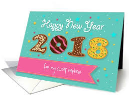 Happy New Year 2021 For My Sweet Nephew Donuts Font Custom Front Card New Year Card Holiday Cards Happy New Year 2018