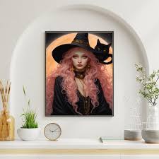 Arte de parede de bruxa – Feiticeira de cabelo rosa com gato preto, retrato  mágico de lua cheia, download digital encantador de Halloween - Etsy  Portugal