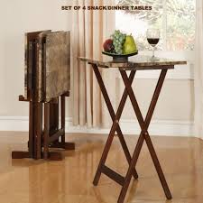 Tv Tray Set Of 4 With Stand Snack Dinner Table Faux Marble Brown Folding Trays Tv Tray Set Faux Marble Tv Tray Table