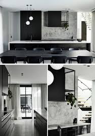 This Interior Design Makes A Strong Commitment To A Black And Gray Material Palette Black And Grey Kitchen Black Countertops Black Kitchen Decor