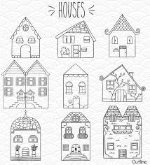 House outline drawing clipart image. 9 Houses Clip Art Bundle Hand Drawn Cottage Outline Drawing Illustrations City Building Vector Graphics House Doodle House Illustration Outline Drawings
