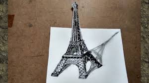 How To Draw 3d Eiffel Tower Step By Step 3d Drawing On Paper For Begginers Very Easy Youtube