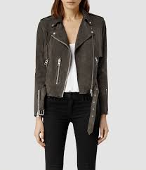 Womens Tassel Leather Biker Jacket Granite Allsaints Com Leather Jackets Women Leather Jacket Jackets