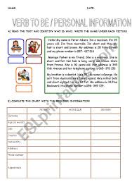 Personal Information B W Worksheet Verb To Be Esl By