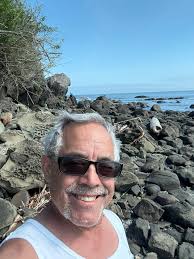 Oreo and I hiking straits . Searching for the 3 lost at sea here at neahbay 