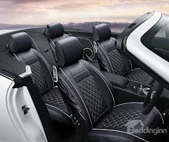 Luxurious Classic Plaid Pattern White Trims Pu Leather Universal Car Seat Cover Car Seats Car Seat Cushion Custom Car Interior