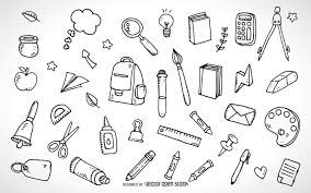 Hand Drawn School Element Outlines Including Pencils Crayons Pens Glue Backpack Brushes School Supplies Drawing School Supplies School Supplies Elementary