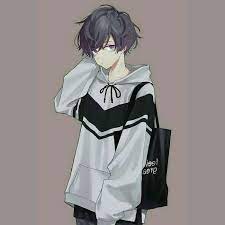 Hoodie hot anime boy wallpaper. Boy Drawing Grey Hoodie Black Bag Black Hair Anime Drawing Ideas Purple Background Anime Drawings Boy Cute Anime Boy Cute Anime Guys