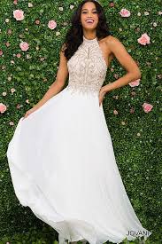 Jovani Dress 41594 Ivory Long Flowy Sleeveless Chiffon Halter Neck Prom Dress Halter Top Wedding Dress Halter Top Prom Dresses Prom Dresses Long