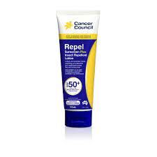 It's best to apply sunscreen to the skin first, let that absorb, and then use insect repellent. Insect Repellent Sunscreen Spf50 110ml Cancer Council Shop