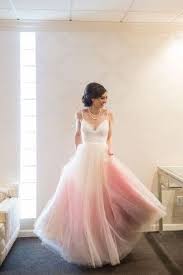 White And Pink Ombre V Neck Gradient Wedding Dress Dye Wedding Dress Dip Dye Wedding Dress Pink Wedding Dresses