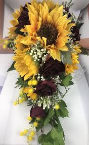 Artificial Burgundy Sunflower Bridal Bouquet Wine And Sunflower Bridal Flowers Sunflower Wedding Flowers In 2020 Wedding Flowers Flower Bouquet Wedding Bridal Bouquet Fall