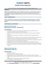 Quality Control Supervisor Resume Samples | Qwikresume