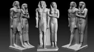 Menkaure is portrayed in the familiar egyptian pose standing as if at attention with his left leg extended forward, his arms held stiff at his sides, and his fists clenched holding some unidentified cylindrical objects. Ancient Egyptian King Menkaure And His Wife Khamerernebty Ii Dyad Statue From Giza 3d Model Youtube