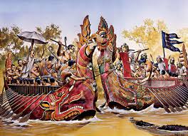 Combat Between Cambodian And Vietnamese War Canoes During Jayavarman Vii S Revolt Ad 1181 Jpg Ancient Vietnam Ancient Warfare Angkor